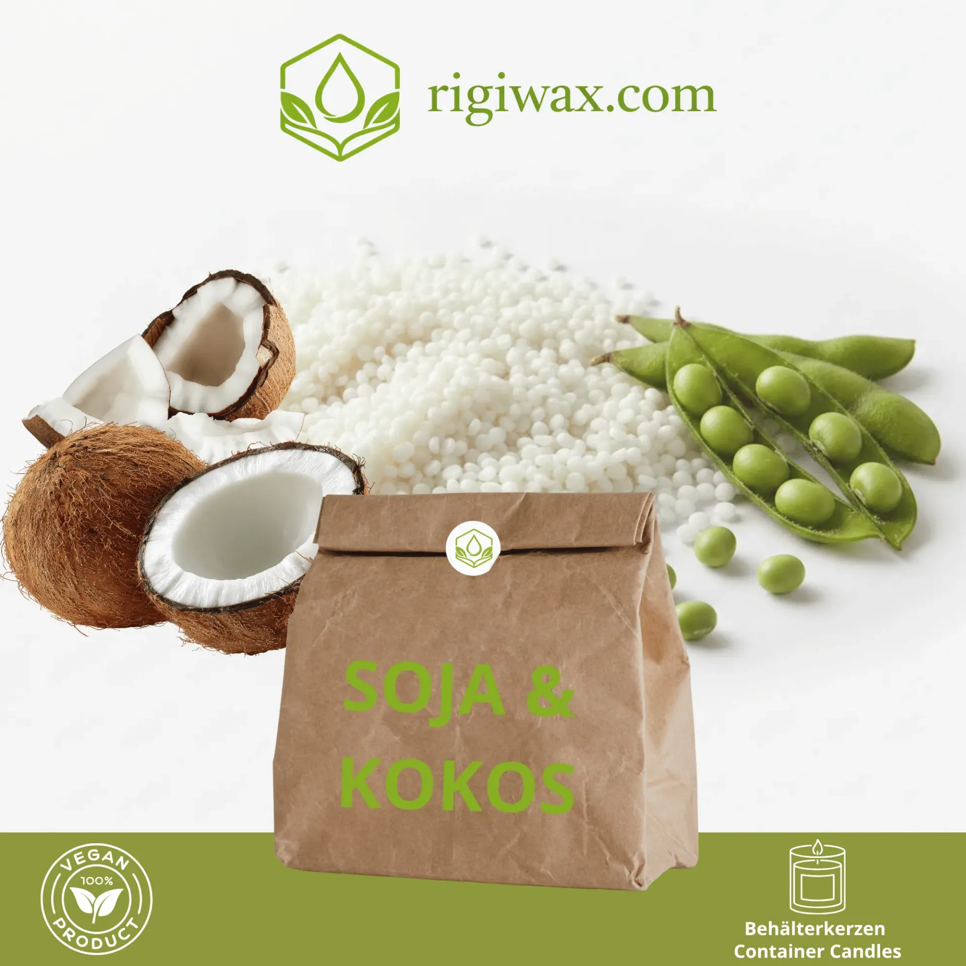 Bio Soja- & Kokoswachs für Behälterkerzen - KERAVEGETALE Easy Container (1 kg)