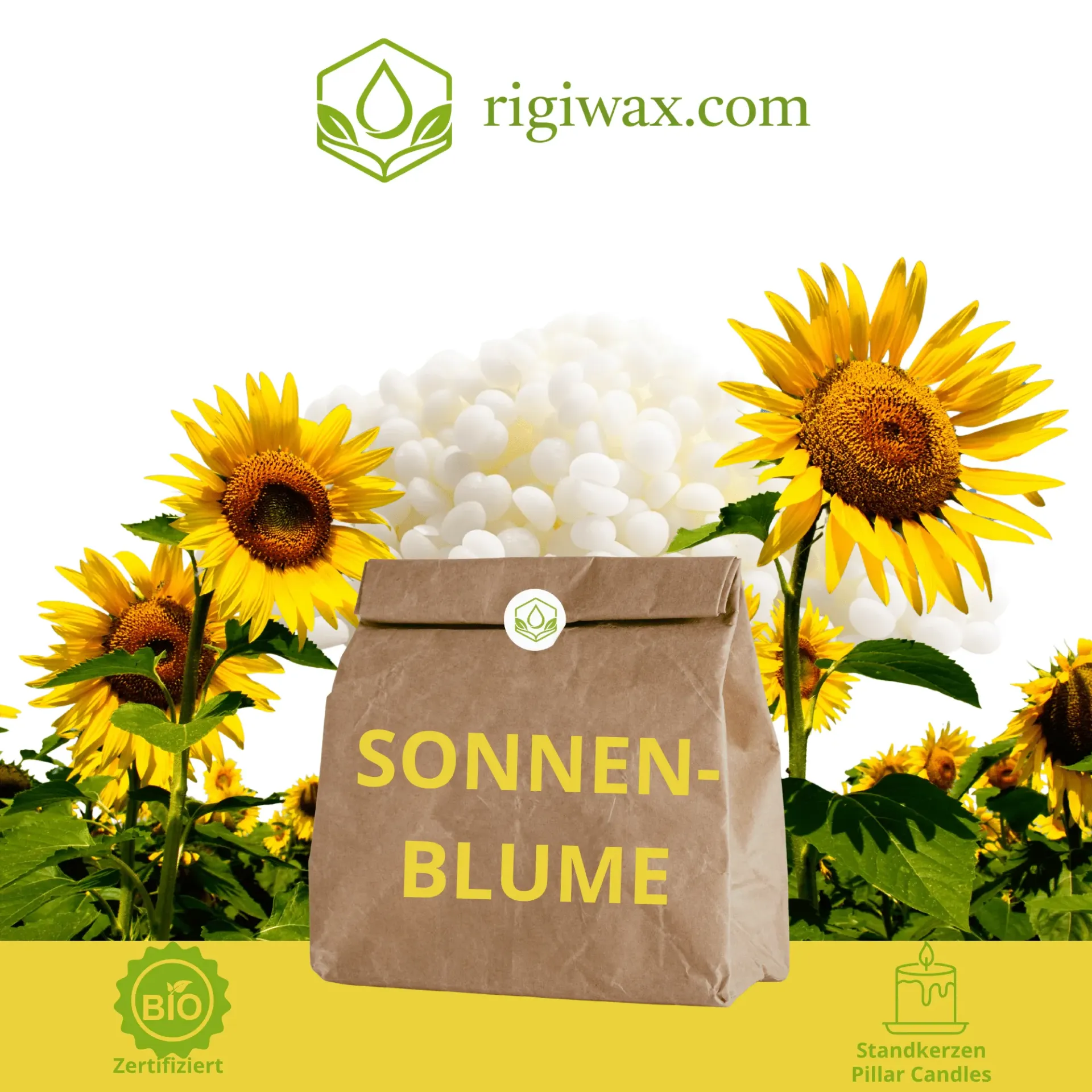 Bio Sonnenblumenwachs für Standkerzen - Keragreen Sunflower Pillar